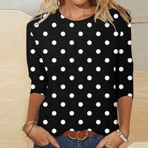 New York & Company Black Sweater with White Polka Dots